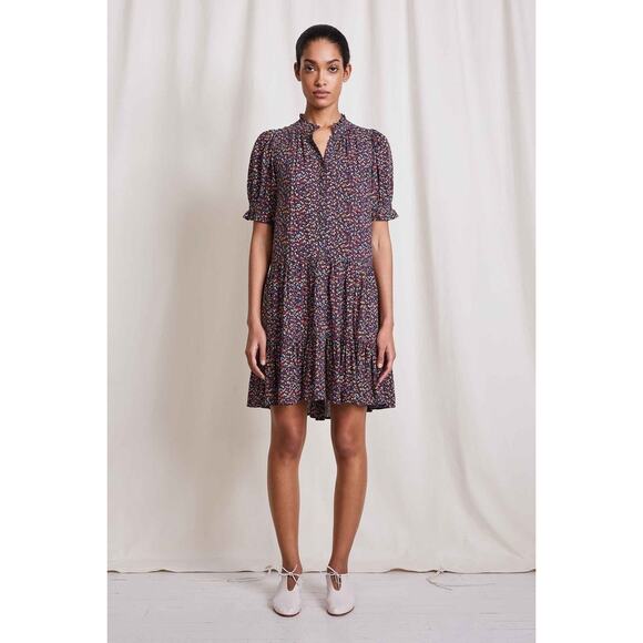 APIECE APART Las Alturas Mini Dress Dotty Floral Crimson Tiered Skirt Women's S - Picture 2 of 11